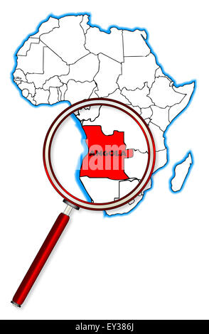 Angola contours insérés dans une carte de l'Afrique sur un fond blanc Banque D'Images