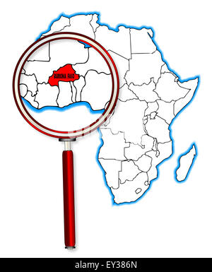 Burkina Faso contours insérés dans une carte de l'Afrique sur un fond blanc Banque D'Images