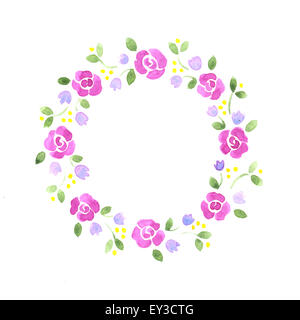 Éléments floraux décoratifs aquarelle sur fond blanc Banque D'Images