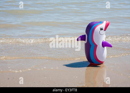 Dauphin baleine gonflable de couleur sur la plage par la mer Banque D'Images