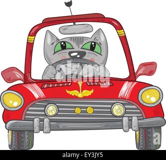 Chat sur la voiture Cute vector illustration pour les enfants garçons print design Illustration de Vecteur