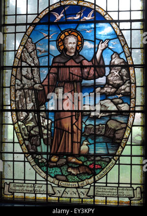 St Cuthberts,Église,Carlisle Cumbria, Angleterre, Royaume-Uni - intérieur Saint Cuthbert dans un cercle du vitrail Banque D'Images