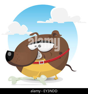 Illustration d'un drôle de petit chien cartoon caractère animal attraper un os pour l'alimentation Banque D'Images