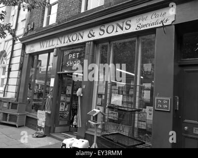 Nixon va et fils,Carlisle traditionnels pet shop,Cumbria, Angleterre, Royaume-Uni, Noir/Blanc Banque D'Images