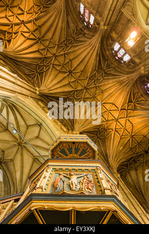 Chaire et voûtes de la nef et l'allée, la Cathédrale de Canterbury à Canterbury, Kent, Angleterre Banque D'Images