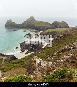 Kynance Cove en un jour brumeux, le lézard, Cornwall, UK Banque D'Images