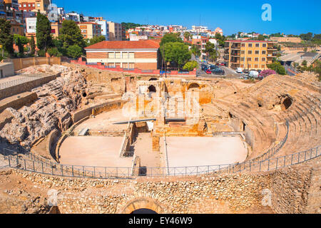 Une vue de l'Amphithéâtre Romain de Tarragone, Espagne Banque D'Images