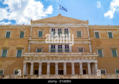 Dans le drapeau grec haut de Parlement grec Banque D'Images