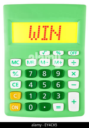 Calculatrice avec WIN sur l'affichage sur fond blanc Banque D'Images