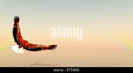 Flying Eagle à l'océan par matin - 3D render Banque D'Images