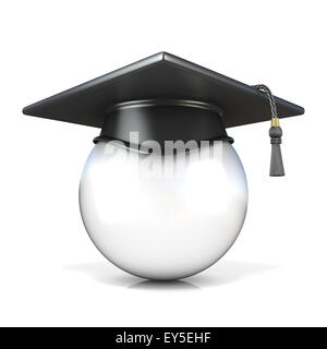 Balle blanche avec graduation cap, vue de face. Illustration conceptuelle. Rendu 3D illustration isolé sur fond blanc Banque D'Images