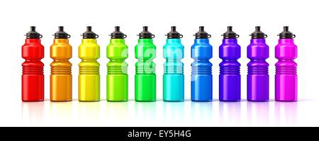 Sport colorés des bouteilles d'eau en plastique. 3D render isolé sur fond blanc Banque D'Images