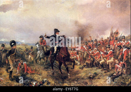 Le Maréchal Arthur Wellesley le 1er duc de Wellington à la bataille de Waterloo, peint par l'artiste Robert Alexander Hillingford. Banque D'Images