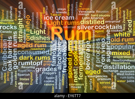 Concept d'arrière-plan wordcloud illustration de lumière brillante et rhum Banque D'Images