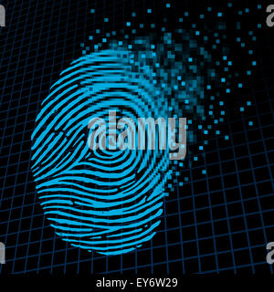 Le cryptage des renseignements personnels et la protection des données privées comme une empreinte numérique étant chiffré en pixélisé pixels comme un Banque D'Images