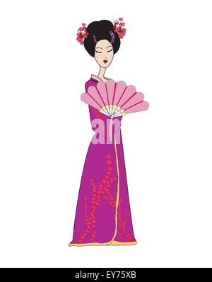 Belle fille geisha en kimono Illustration de Vecteur