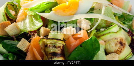 Close-up de salade de saumon fumé et de rouleaux de courgettes Banque D'Images