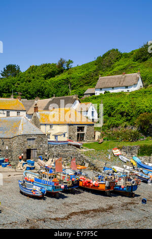 Les bateaux de pêche au petit village de Cadgwith, Péninsule du Lézard, Cornwall, England, UK Banque D'Images