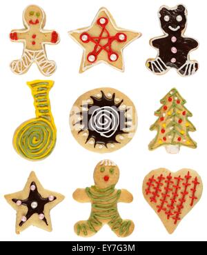 Décorées à la main divers biscuits de Noël, isolated on white Banque D'Images