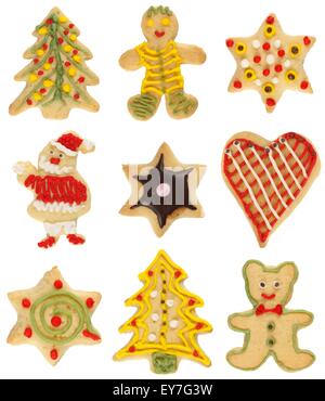 Décorées à la main divers biscuits de Noël, isolated on white Banque D'Images