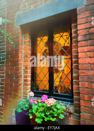 Vitres vitrées en plomb, quartier historique de Sniffen court à Murray Hill, New York, East 36th Street Banque D'Images