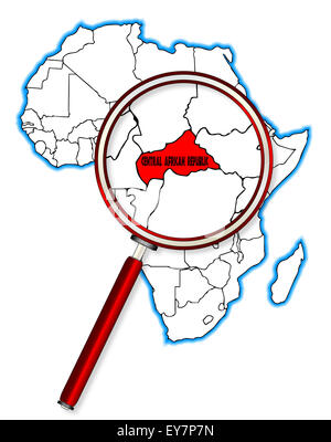 République centrafricaine contours insérés dans une carte de l'Afrique sur un fond blanc Banque D'Images