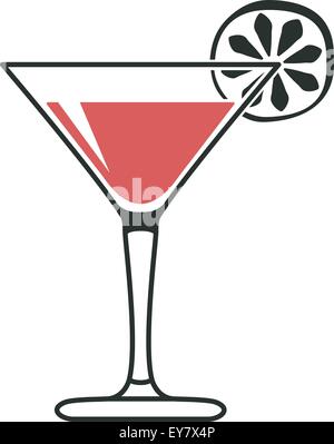 Verre à cocktail avec une tranche de lime en noir et rouge Illustration de Vecteur