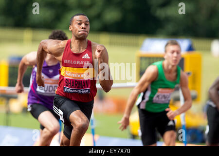 William SHARMAN men's 110m haies 2014 Finale Championnats britanniques Sainsbury's Alexander Stadium Birmingham UK Banque D'Images