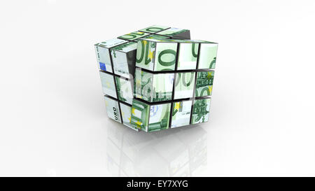 Billets en euros le rubiks cube unfinished sur fond blanc Banque D'Images