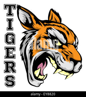 Une illustration d'une tête de tigre mascotte sportive avec le mot tigre Banque D'Images
