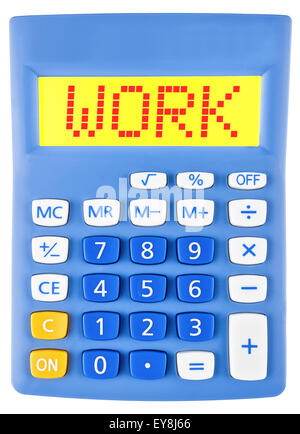 Travail sur l'écran de la calculatrice avec isolé sur fond blanc Banque D'Images
