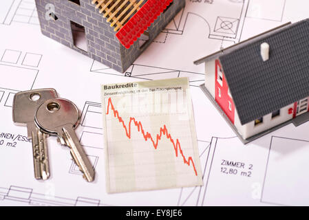 Graphique montre la baisse des taux d'intérêt pour les prêts au logement. Banque D'Images