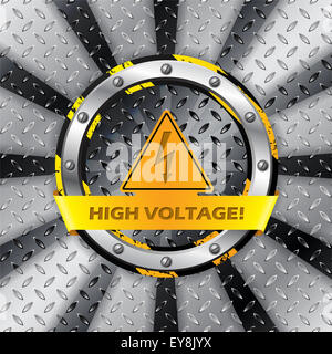 Panneau d'avertissement de haute tension sur fond de plaque métallique Banque D'Images