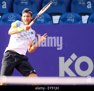 Umag, Croatie. 24 juillet, 2015. Joao Sousa (Portugal) au cours du match Fognini v Sousa au 26e ATP Konzum Croatie Umag Open tournoi au Stadion Stella Maris, le 24 juillet 2015 à Umag. Credit : Andrea Spinelli/Alamy Live News Banque D'Images