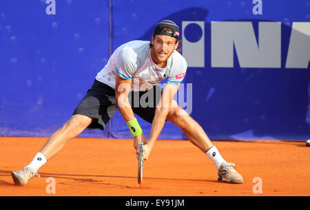 Umag, Croatie. 24 juillet, 2015. Joao Sousa (Portugal) au cours du match Fognini v Sousa au 26e ATP Konzum Croatie Umag Open tournoi au Stadion Stella Maris, le 24 juillet 2015 à Umag. Credit : Andrea Spinelli/Alamy Live News Banque D'Images