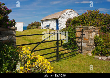 Thatch Cottage sur Malin Head sur la péninsule d'Inishowen, County Donegal, Ireland Banque D'Images