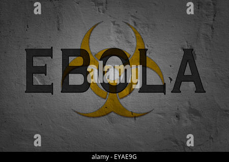 Ebola mot isolé sur fond sombre avec danger biologique. Banque D'Images