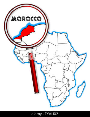 Maroc contours insérés dans une carte de l'Afrique sur un fond blanc Banque D'Images