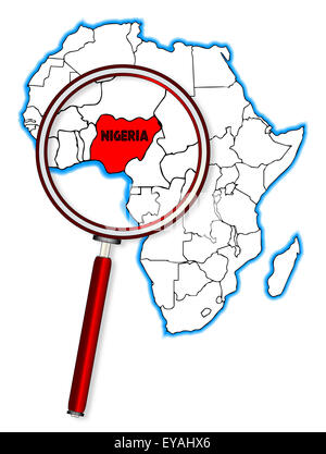 Nigéria contours insérés dans une carte de l'Afrique sur un fond blanc Banque D'Images