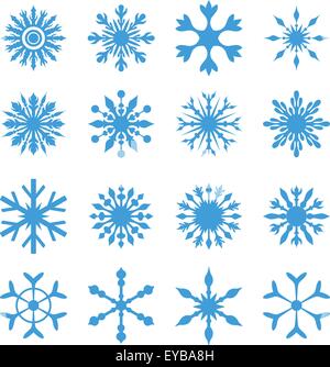 Flocons de vecteur élégant Set, ensemble d'ornement bleu hiver gel créatif set isolé sur fond blanc Illustration de Vecteur