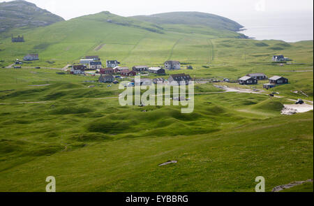 Maisons du village de règlement crofting Bhatarsaigh, Vatersay, Barra, îles Hébrides, Ecosse, Royaume-Uni Banque D'Images