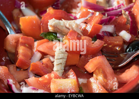 Salade de tomates au basilic et olives oignon thon Banque D'Images