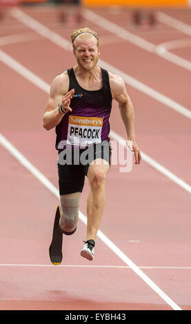 Londres, Royaume-Uni. 26 juillet, 2015. Sainsbury's anniversaire Jeux. Sainsbury's Grand Prix de l'IPC. Jonnie Peacock (GBR) s'exécutant sur le le 100 m (T44). © Plus Sport Action/Alamy Live News Banque D'Images