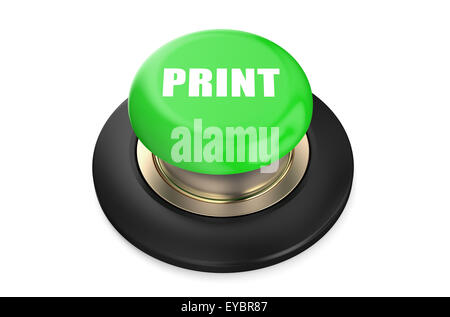 Imprimer Bouton vert isolé sur fond blanc Banque D'Images