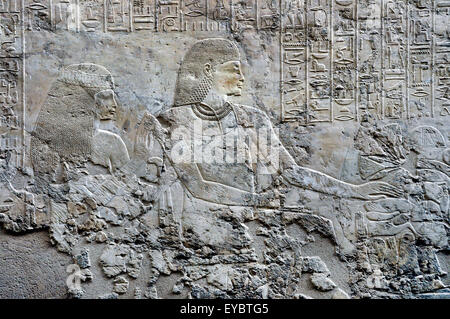 Louxor, Egypte : reliefs de la tombe de Ramosé (TT55) XVIII° dyn.,de tombes des nobles dans le village de Cheikh Abd el-Kurna. Banque D'Images