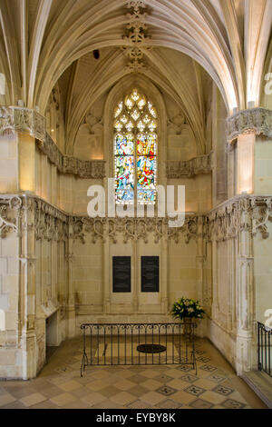 Tombe de Léonard de Vinci, chapelle Saint Hubert, Château d'Amboise, Indre-et-Loire, Centre, France Banque D'Images