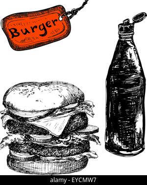 Burger avec du ketchup Illustration de Vecteur