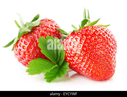 Les fraises avec des feuilles isolées sur fond blanc. Banque D'Images