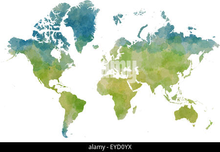 Monde carte aquarelle illustration isolé sur fond blanc Banque D'Images