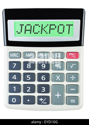 Calculatrice avec jackpot sur affichage sur fond blanc Banque D'Images